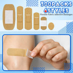 Assorted Flexible Fabric Adhesive Bandages - Family Variety Pack, Small Comfortable Fingertip & Round Cloth Bandages (300 Pieces