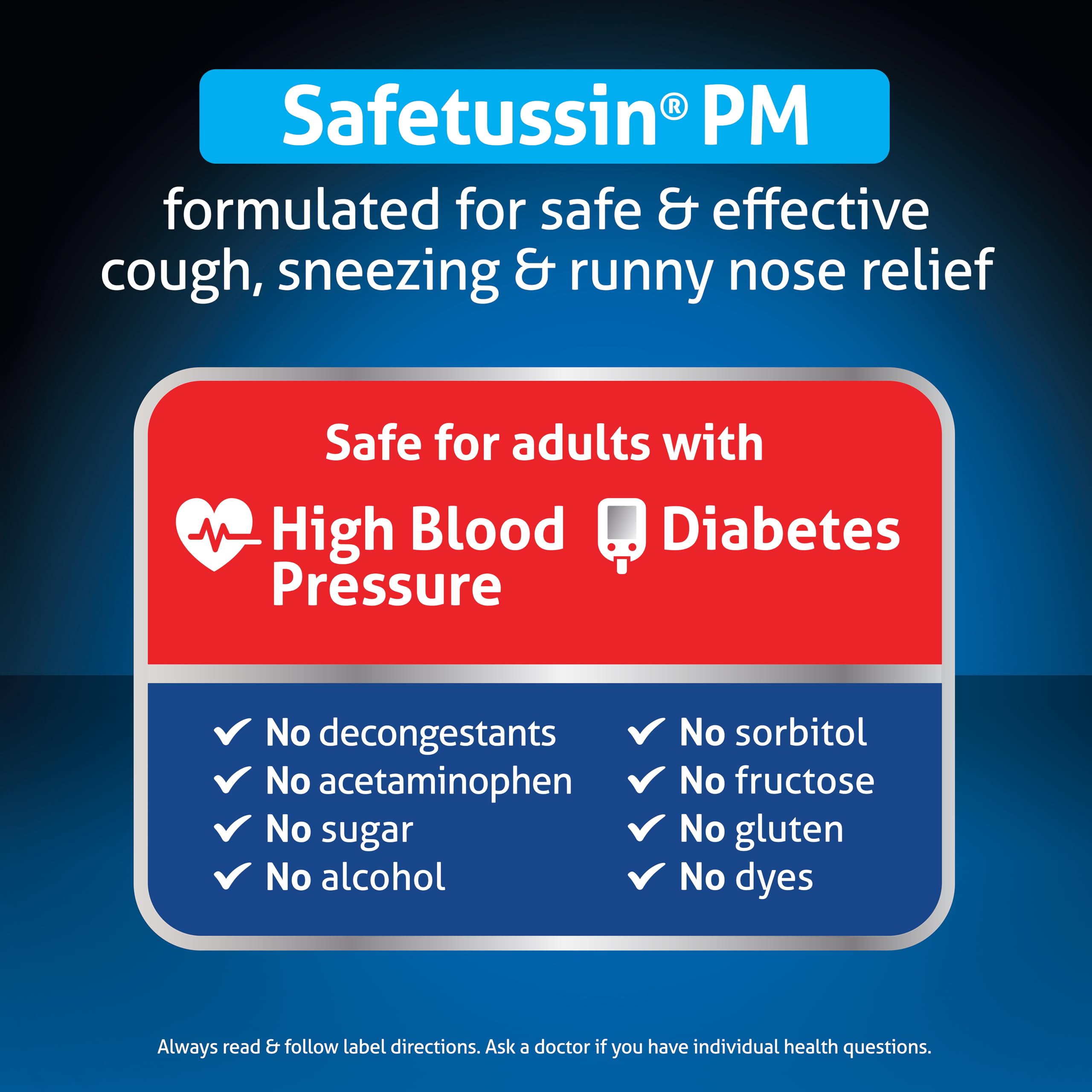 Safetussin PM Night Time Cough Relief Syrup, 4 Ounce Bottle