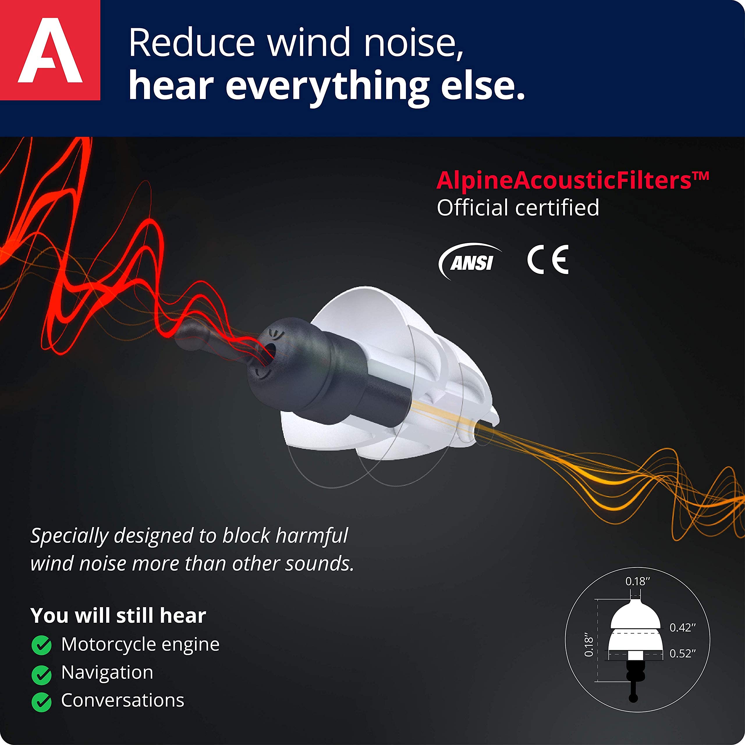 ALPINE HEARING PROTECTION MotoSafe Tour Reusable Ear Plugs - Motorcycle Ear Plugs - Noise Reduction & Ear Protection - Motorcycl
