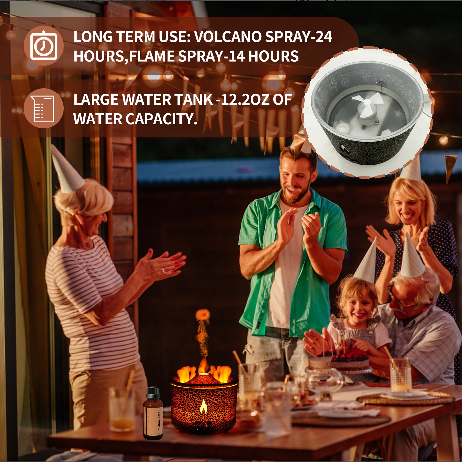 BOHOFAM Aroma Essential Oil Diffuser 360 ML,Volcano and Flame Diffuser/Humidifier,give1.76 oz Hotel Collection Essential Oils,Bl