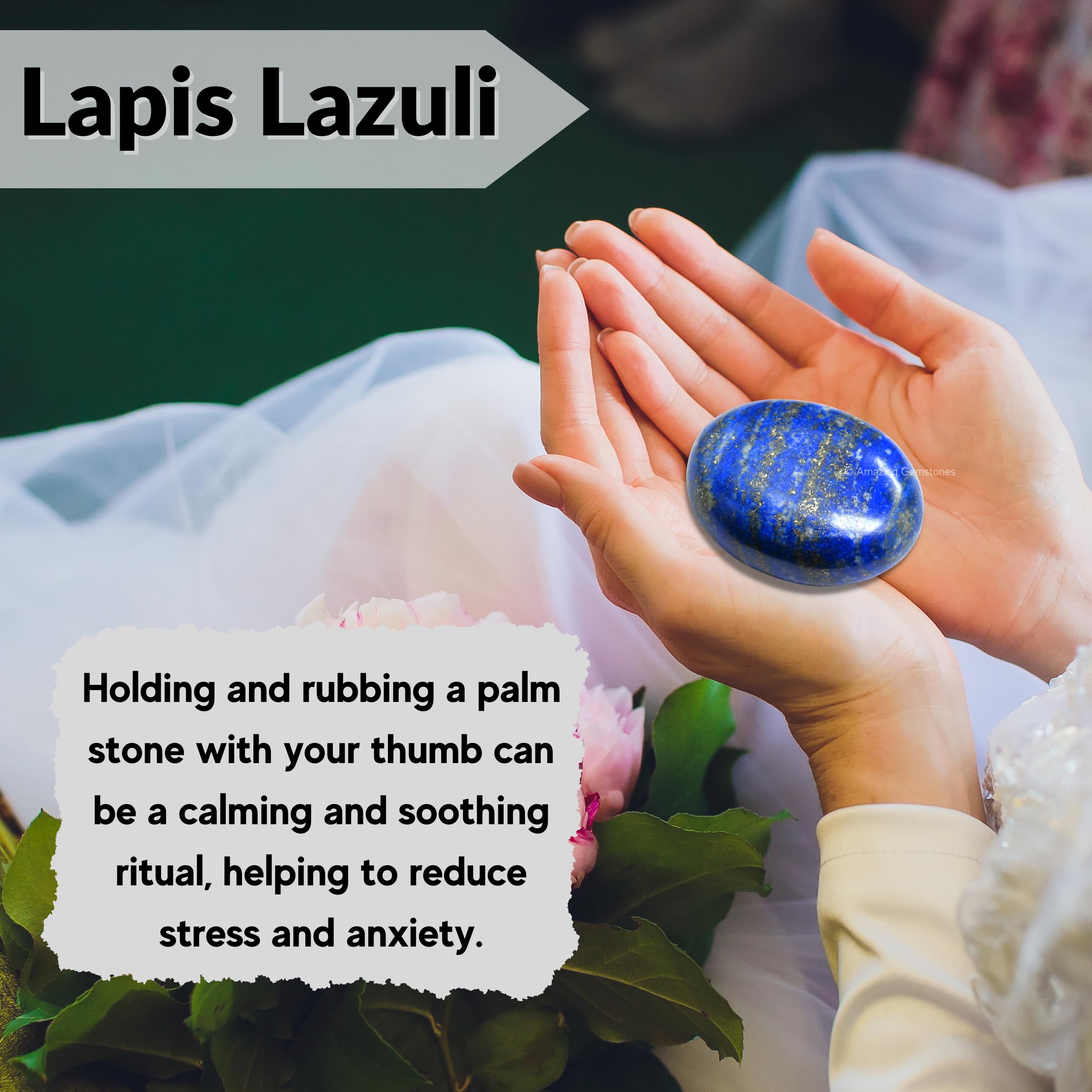 Lapis Lazuli Crystals and Healing Stones - Large Palm Stone Crystals Piedra - Crystal for Good Luck, Balanced Positive Energy, M