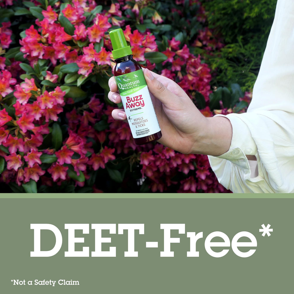 Quantum Health Buzz Away Extreme - DEET-free Insect Repellent, Essential Oil Bug Spray - Small Children and Up, Travel Friendly,
