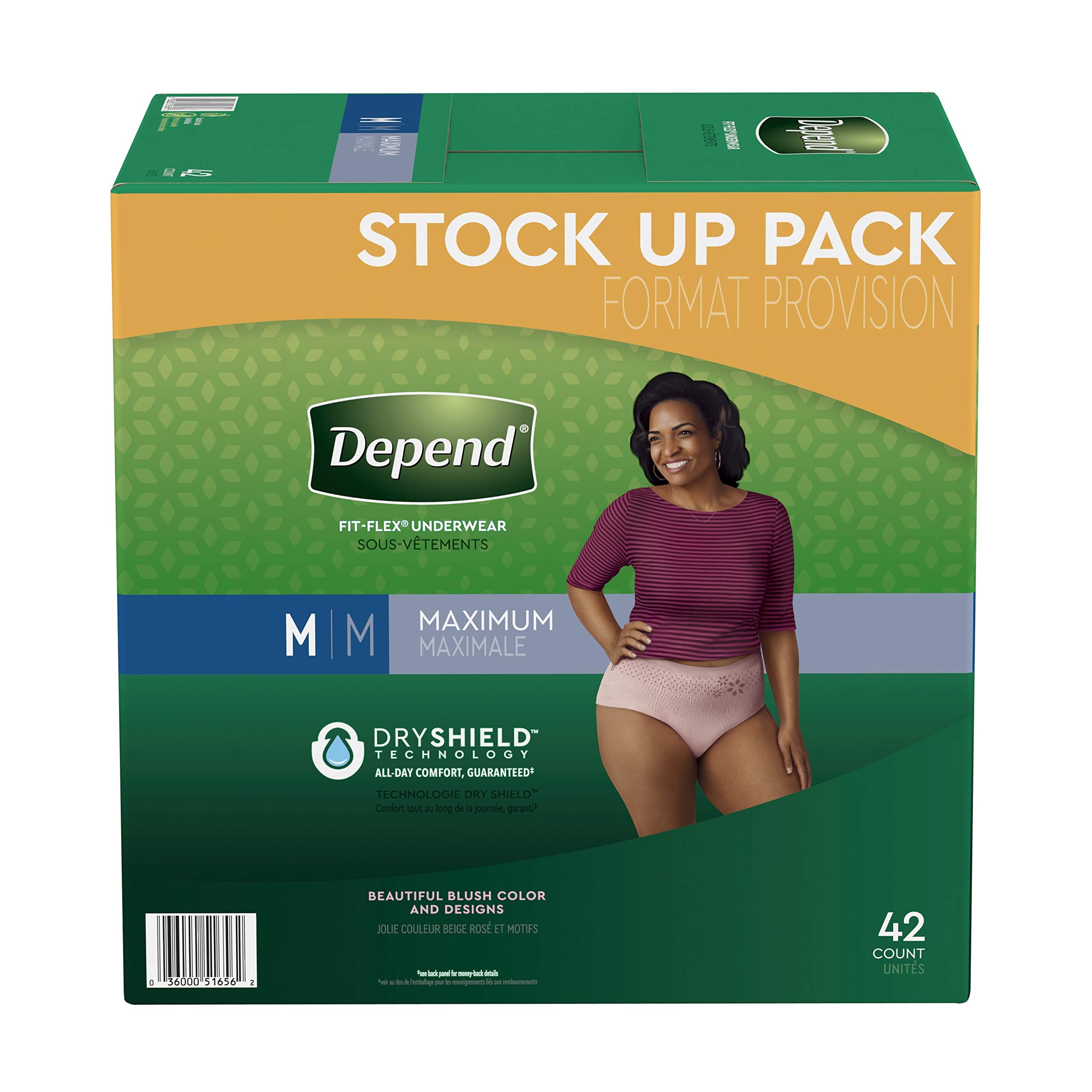 Depend FIT-Flex Incontinence Underwear for Women, Blush, Medium, 42 Count