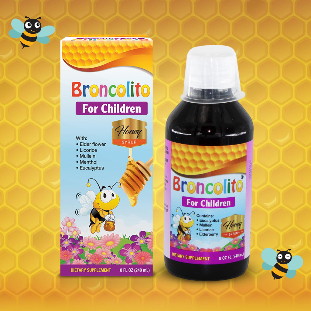 BRONCOLITO Honey Syrup for Children - Natural Herbal Blend with Elder Flower, Licorice, Mullein & Eucalyptus - Soothing Formula
