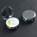 keluki Golden Blush Roses On Gray Watercolor Glitter Flowers Print Round Metal Pill Box with 3 Compartment for Pocket or Purse T