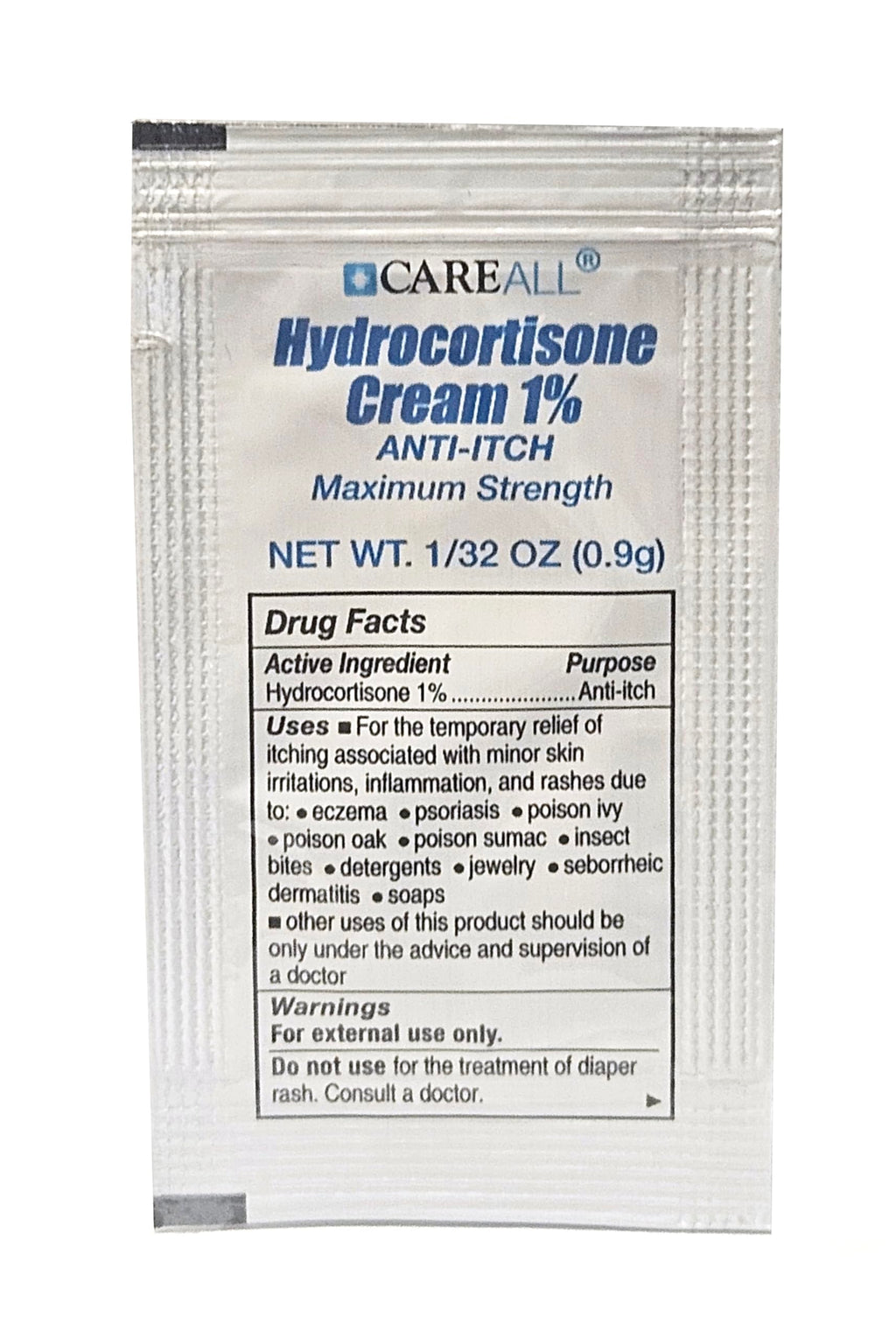 CareAll Hydrocortisone Cream 1% (25 Pack), 0.9gr Foil Packet, Maximum Strength Formulation, Anti-Itch Rash Skin Cream Relieves I