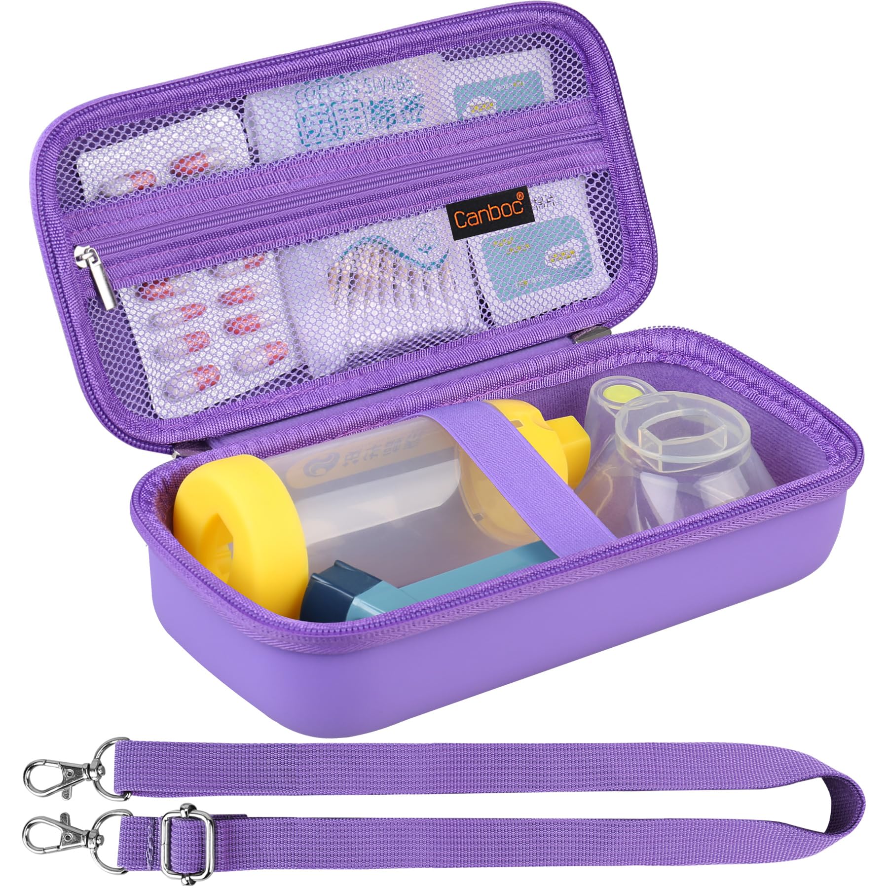Canboc Carrying Case for Asthma Inhaler, Handheld Spacer for Adults, Mask, Inhaler Spacer Bag with Removable Shoulder Strap, Mes