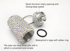 GOUWEIBA 2 Pieces Bling Pill Container Portable Pill Bottle Case Waterproof Travel Medicine Box Crystal Diamond Mini Pill Holder