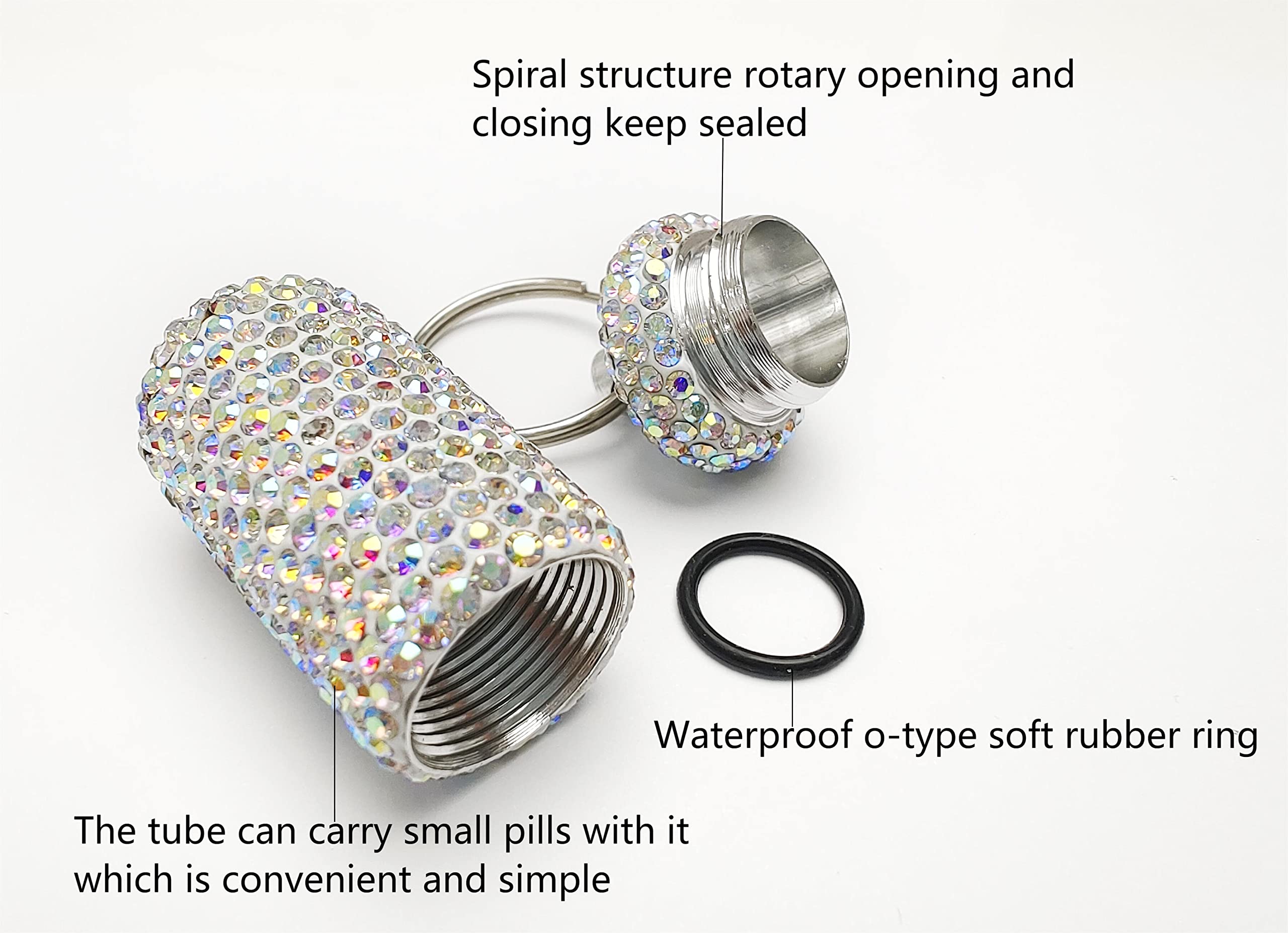 GOUWEIBA 2 Pieces Bling Pill Container Portable Pill Bottle Case Waterproof Travel Medicine Box Crystal Diamond Mini Pill Holder