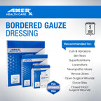 2 x 2 Dressing (1x1 Pad) AMERX Bordered Gauze - Adhesive Bandages - Water Resistant Barrier - Self Adhesive Border - Breathable,
