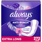 Always Anti-Bunch Xtra Protection, Panty Liners For Women, Extra Long Length, Unscented, 68 Count X 4 Packs (272 Count Total) (P