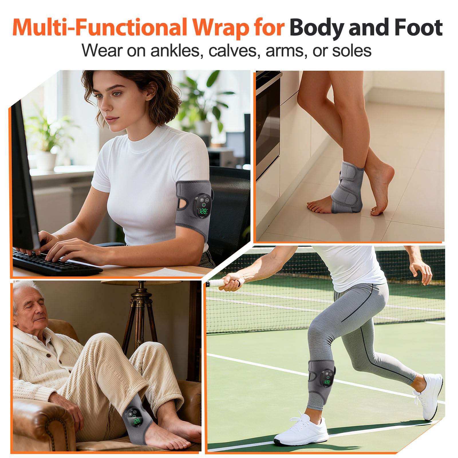 AFDEAL Foot and Ankle Massager, Cordless Ankle Heating Pad with Massage, Foot Massager Heated Ankle Brace Wrap, 6 Heat Levels an