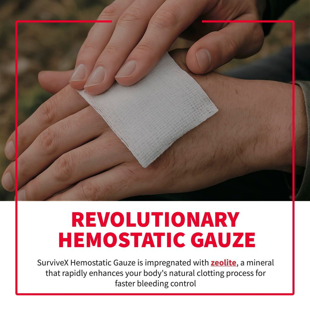 Survivex Hemostatic Gauze - Quick Blood Clotting Gauze for Wounds - Trauma Kit Hemostatic Dressing - 3 in x 4 FT - 5 PCS