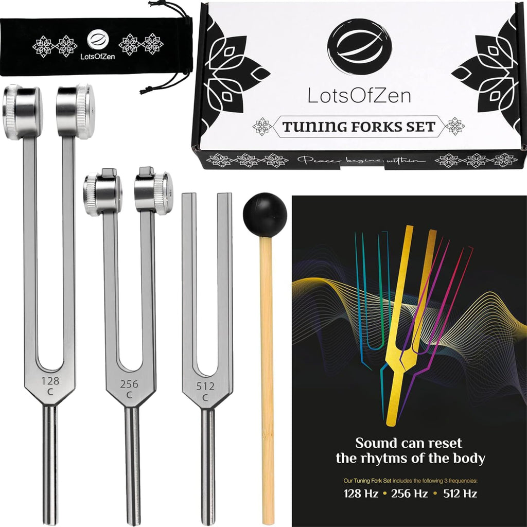 Tuning Forks for Healing Set (128Hz, 256Hz, 512Hz) - Essential Yoga and Meditation Accessories & Sound Therapy Devices