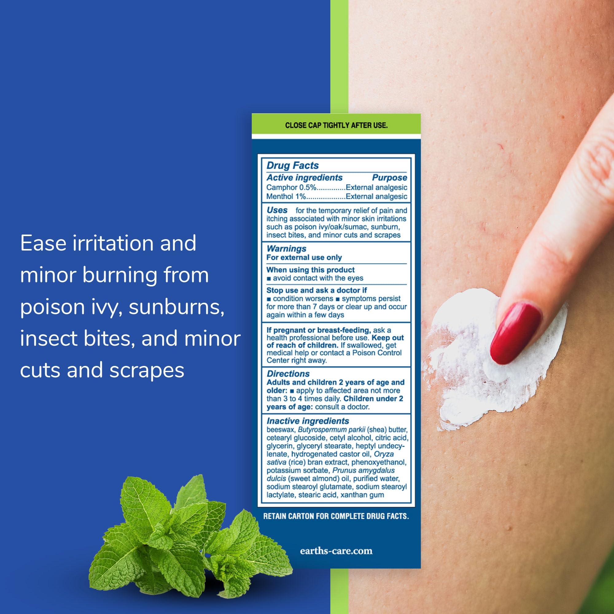 Earths Care Anti-Itch Cream Sport Tube, No Parabens, Steroids, Artificial Colors or Fragrances, Allergy-Tested 1 OZ.