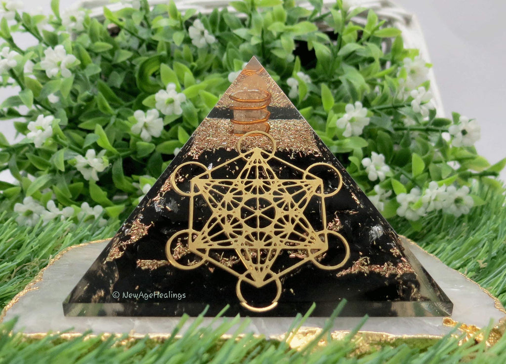 Large Orgone Pyramid of Shungite Stones | Shungite Pyramid Crystal | Metatron Cube Orgonite Pyramid | Organ Pyramids Positive En