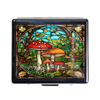 Travel Pill Organizer 7 Day Metal Pill Box with Mirror and 8 Compartments Cute Travel Pill Organizer for Purse (Mushroom Garden)