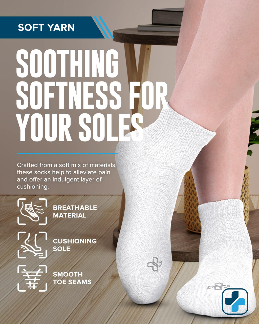 Doctor's Select Ankle Diabetic Socks for Women and Men - 4 Pairs | Black, White | Moisture Wicking | Size 6-9 | 9-12