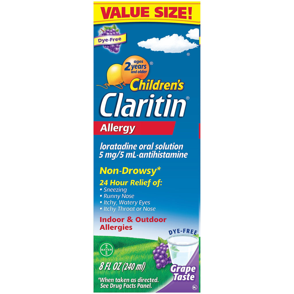 Claritin 24 Hour Allergy Relief - Grape Flavored - Non Drowsy Liquid Antihistamine for Kids, Dye, Alcohol, and Sugar Free Medici