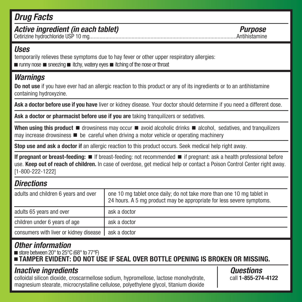 Amazon Basic Care All Day Allergy, Cetirizine Hydrochloride Tablets, Antihistamine, 10 mg, 365 Count (Packaging may vary)