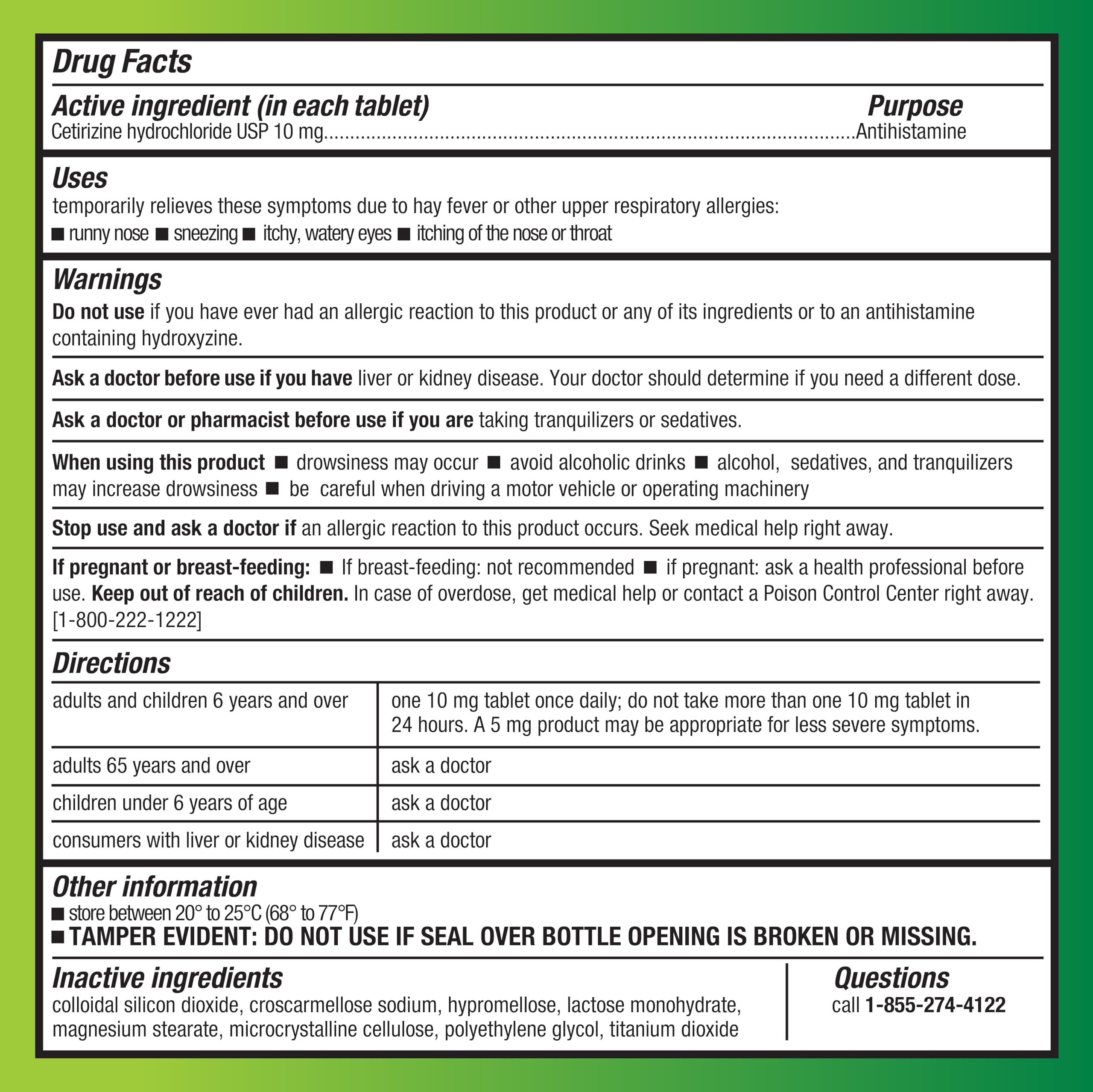 Amazon Basic Care All Day Allergy, Cetirizine Hydrochloride Tablets, Antihistamine, 10 mg, 365 Count (Packaging may vary)