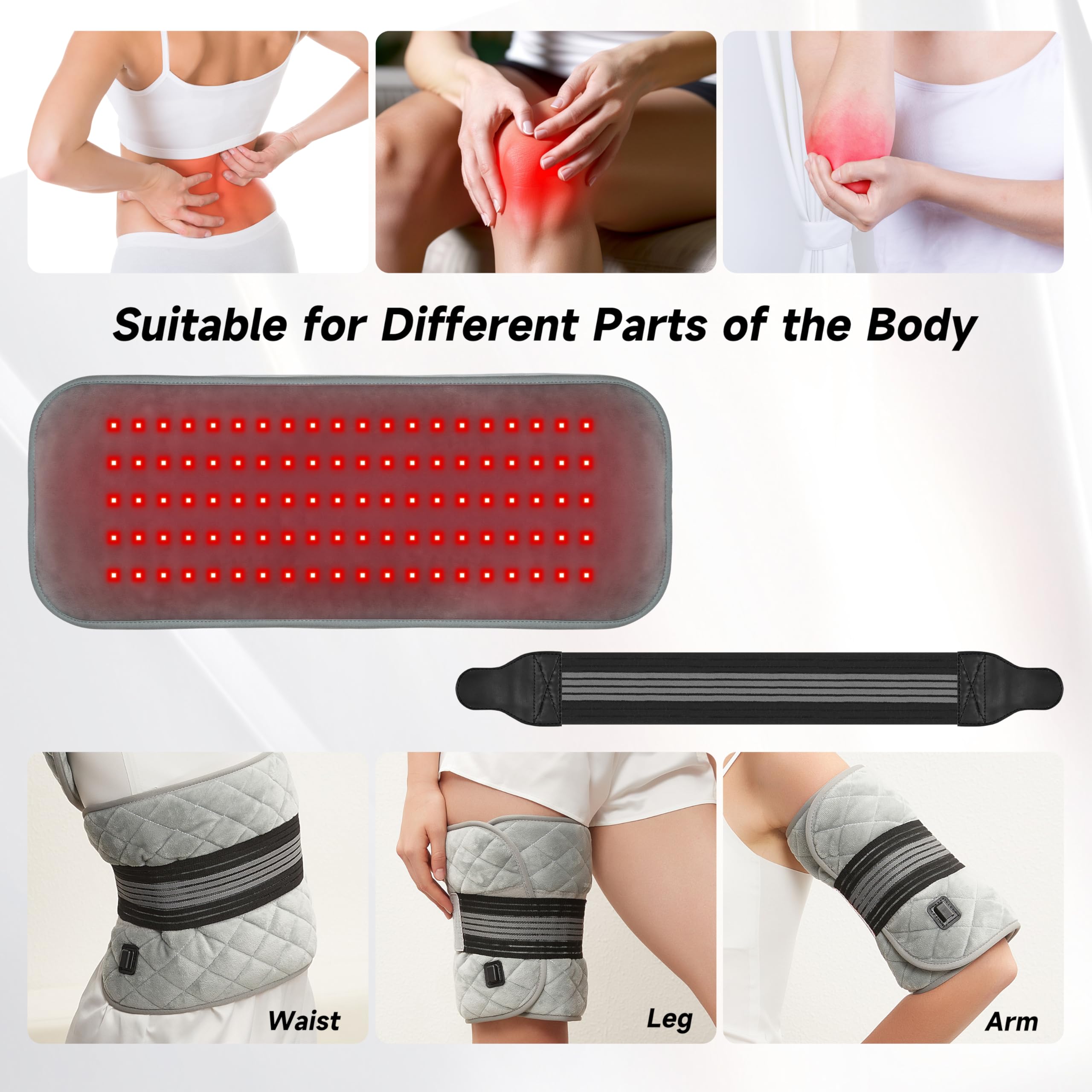 Red Light Therapy Heating Wrap Belt for Body, Lower Back, Legs, and Arms, Featuring 660 nm Red Light Therapy and 850 nm Near Inf