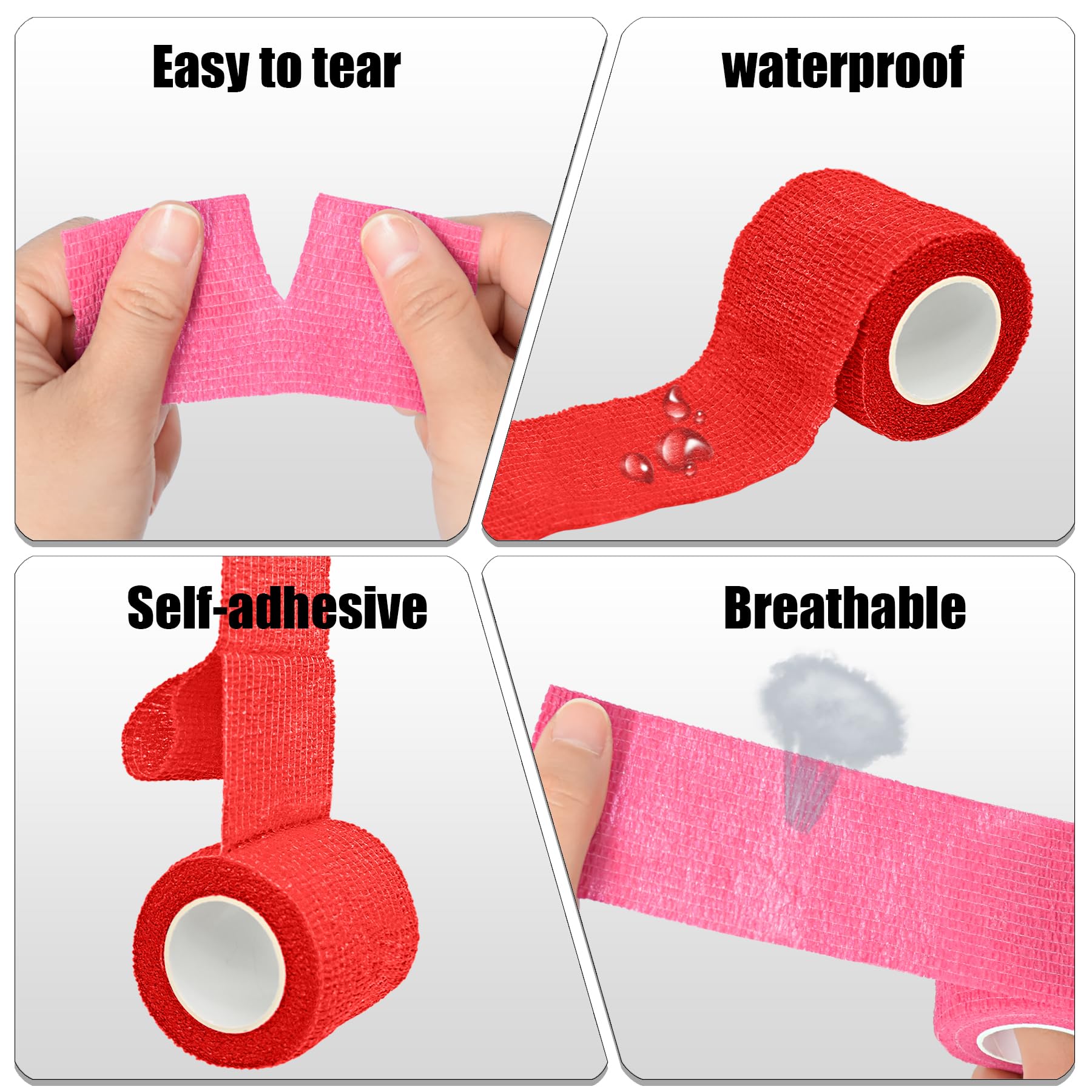 Twavang 6 Pack 2 Inches Self Adhesive Bandage Wrap Breathable Cohesive Bandage Elastic Tape for Pets, Athletic, Sports, Wrist, K