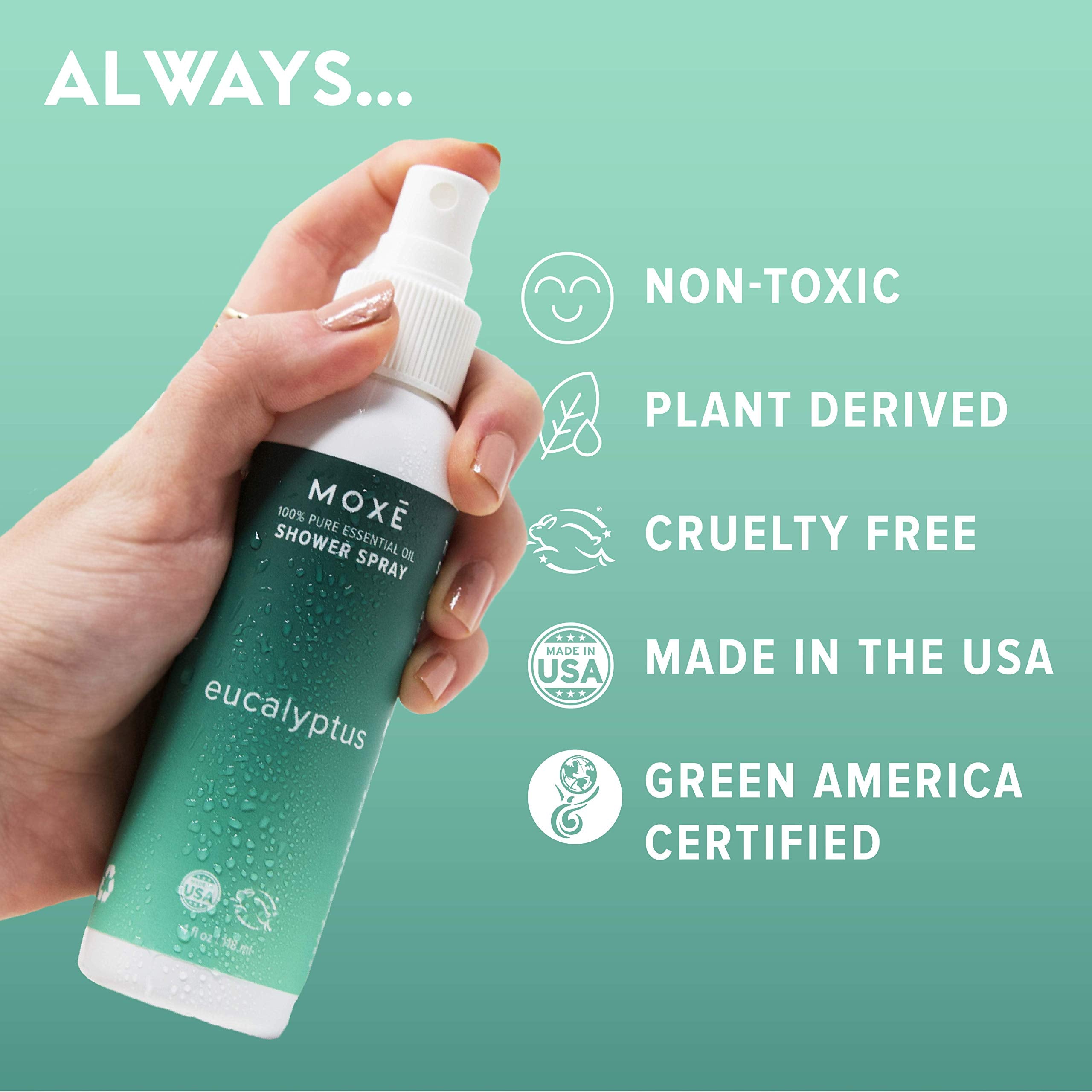 MOXE Shower Mist, Spa Steam Spray, Certified Natural Essential Oils, Aromatherapy, Calming Relief (Lavander and Eucalyptus, 4 Fl