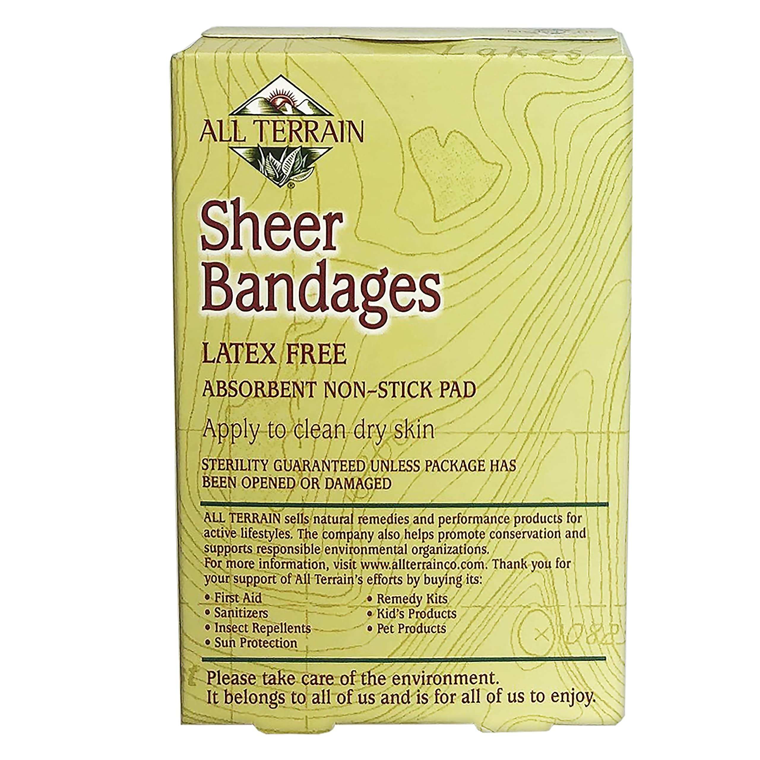 All Terrain Latex-Free Sheer Bandages, Absorbent Non-Stick Pad, 40 Count, Sterile