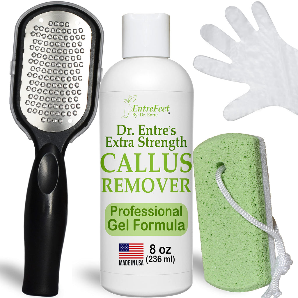 Dr. Entre's Callus Remover Gel Kit for Feet: Foot File, Pumice Stone, 5 Glove Pairs for Gel Application, Spa Kit, Foot Care, Ped