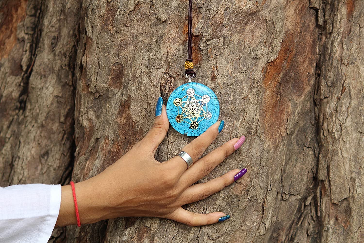Jet Turquoise Metatron's Cube Merkaba 7 Chakras with Crystals Stones Orgone Pendant 2 inch Approx Adjustable Energy Generator Ne