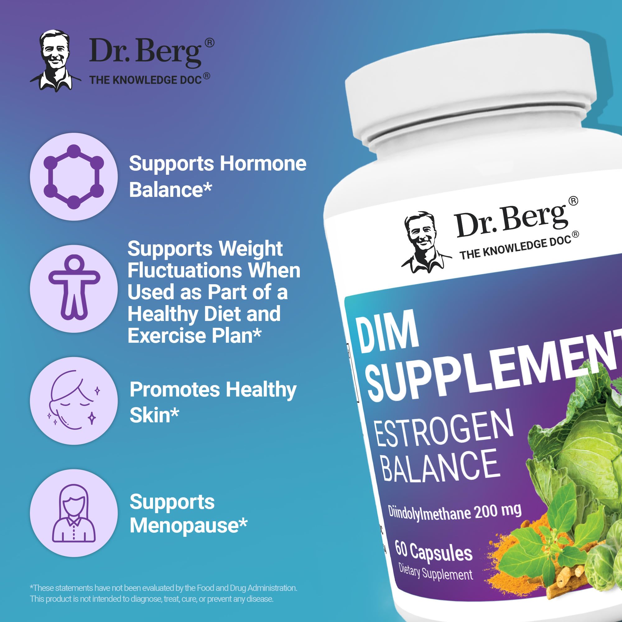 Dr. Berg DIM Supplement Estrogen Balance - Original Estrogen Supplement for Women with Diindolylmethane for Menstrual Symptoms &