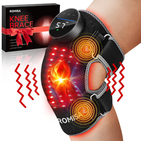 ROMISA Red Light Therapy Knee Brace&Vibration Knee Massage for Pain Relief, 660nm&850nm Rechargeable Near Infrared Light Therapy