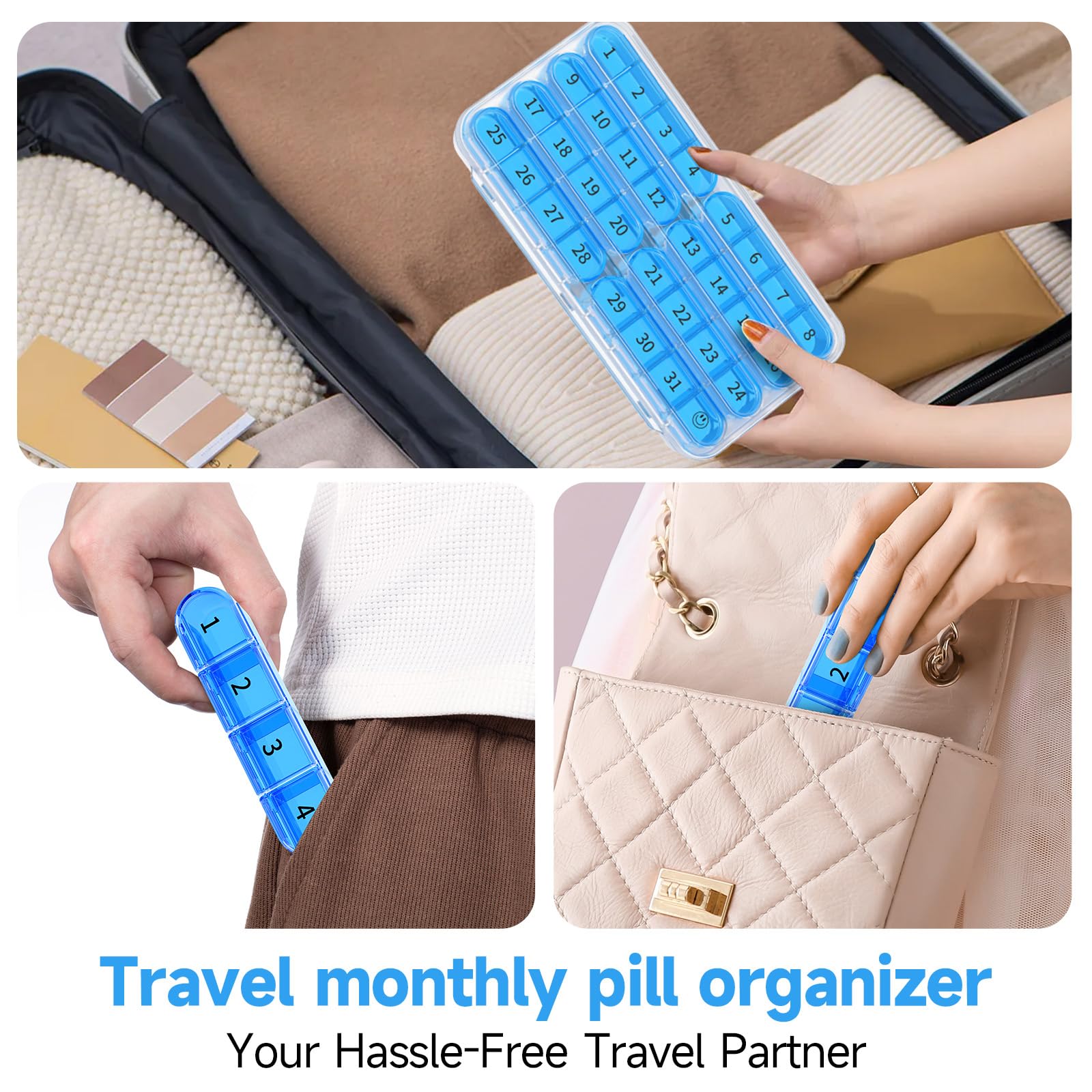 Zoksi Monthly Pill Organizer 1 Times a Day, 30 Day Pill Box Organizer,One Month Pill Case for Travel, 31 Day Daily Medcine Conta