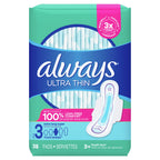 Always Ultra Thin Feminine Pads For Women, Size 3 Extra Long Super Absorbency, With Wings, Unscented, 38 Count