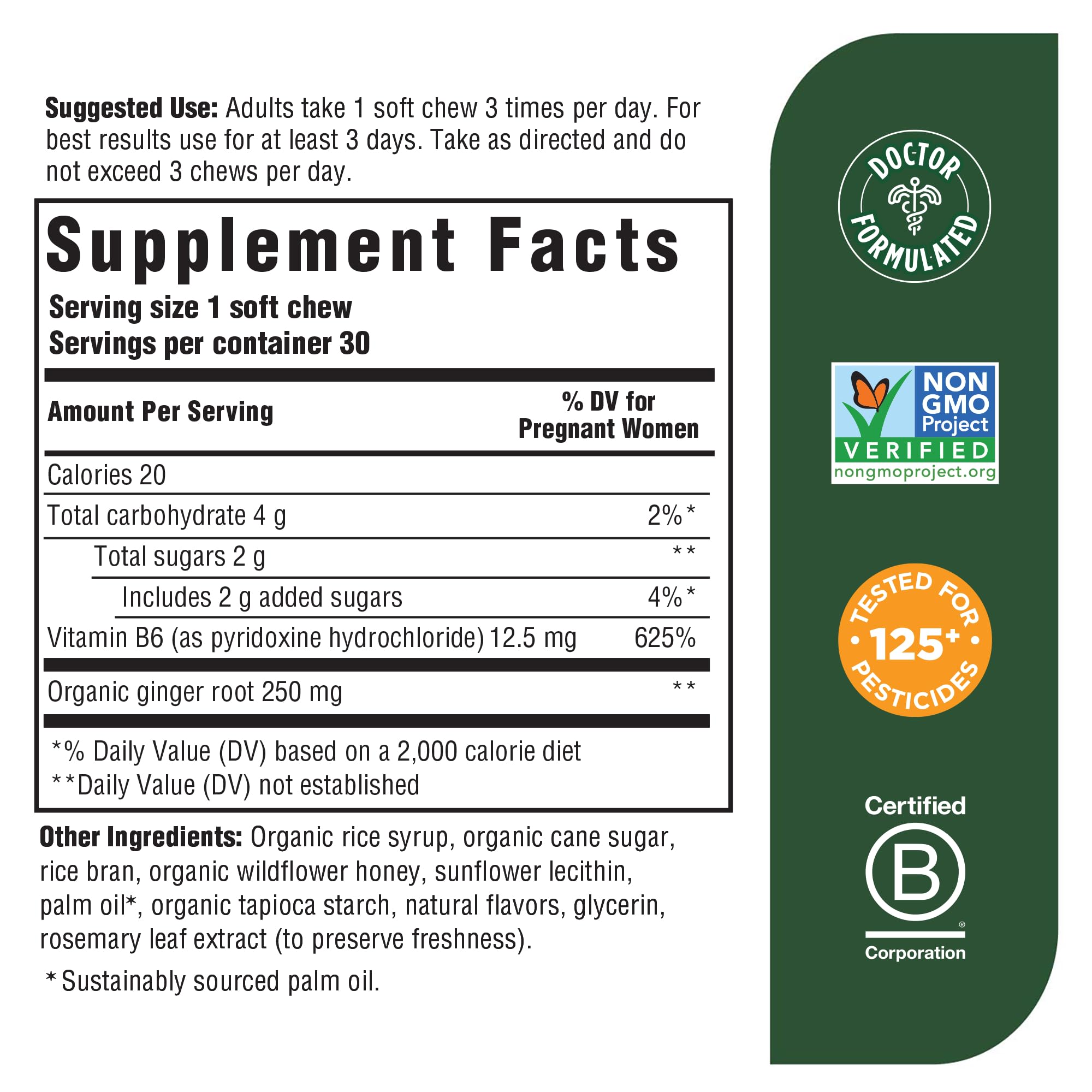 MegaFood Baby & Me 2 Prenatal Morning Sickness Relief Soft Chews -With Real Ginger and Vitamin B6 - Vegetarian - Made Without 9