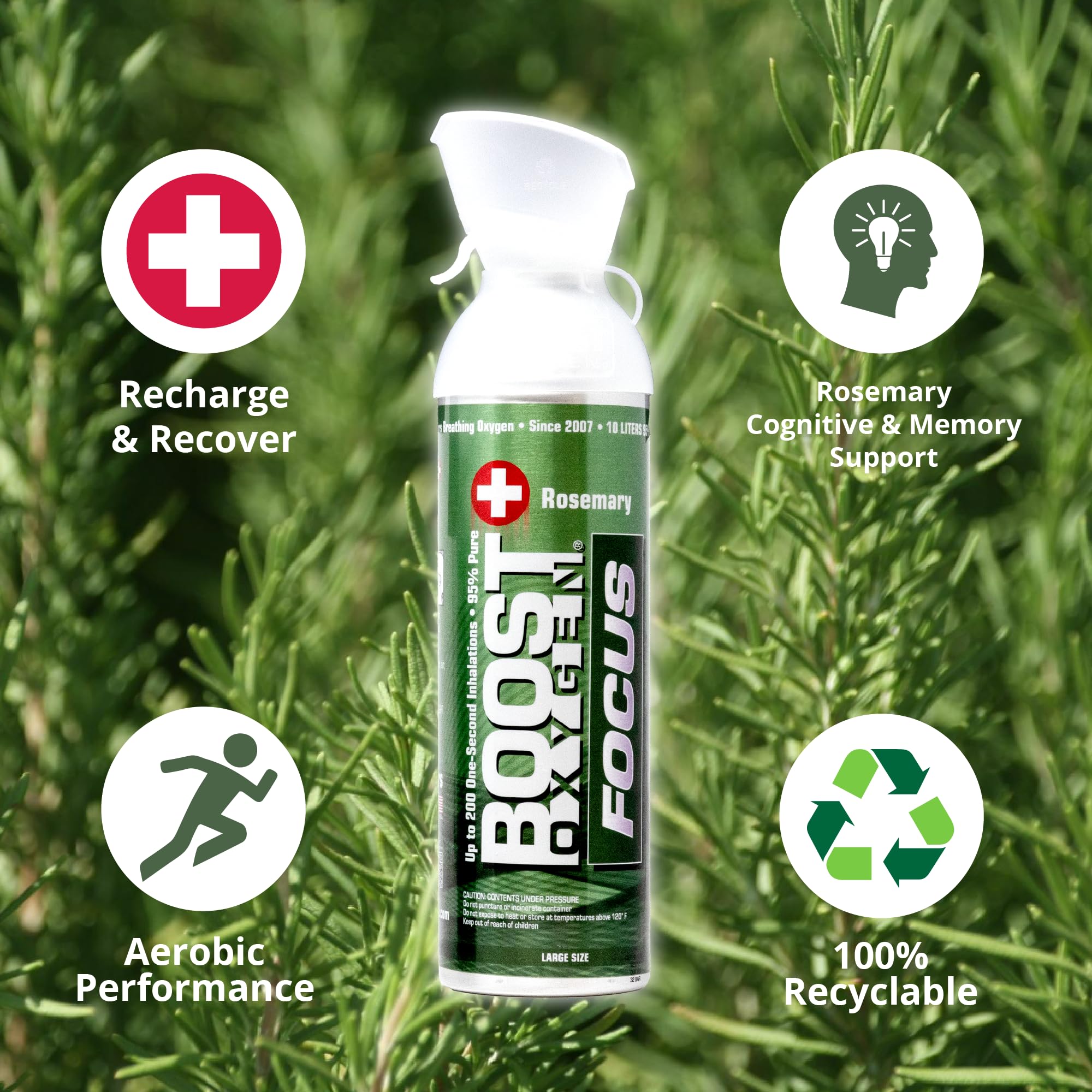 Boost Oxygen Large Focus Rosemary Aroma 10L Canister | Respiratory Support for Aerobic Recovery, Altitude, Performance & Health