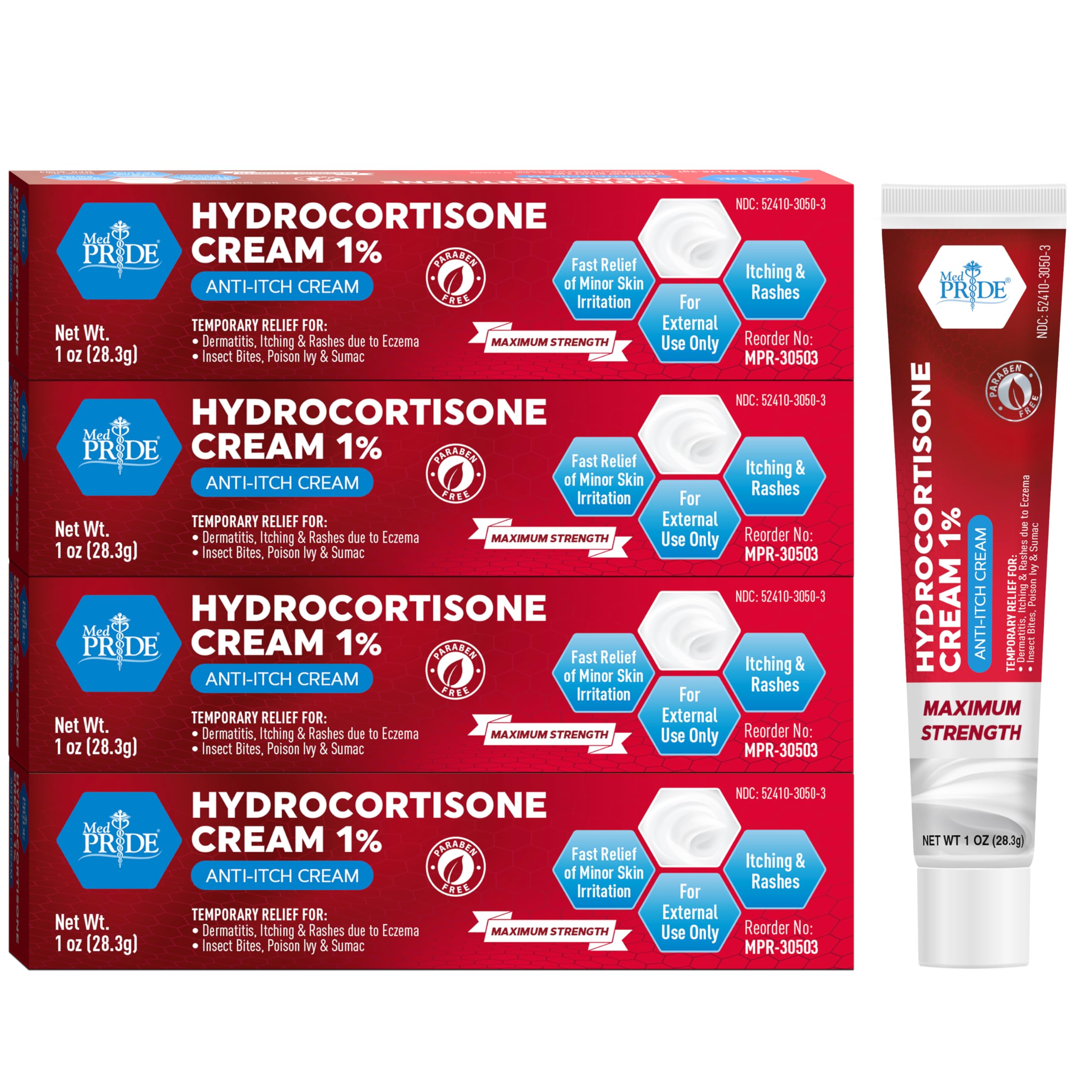 MED Pride Hydrocortisone 1 Percent Cream Anti Itch for Redness, Swelling, Rash, Bug Bites, Eczema Bulk Pack of 4 Travel Size 1 O