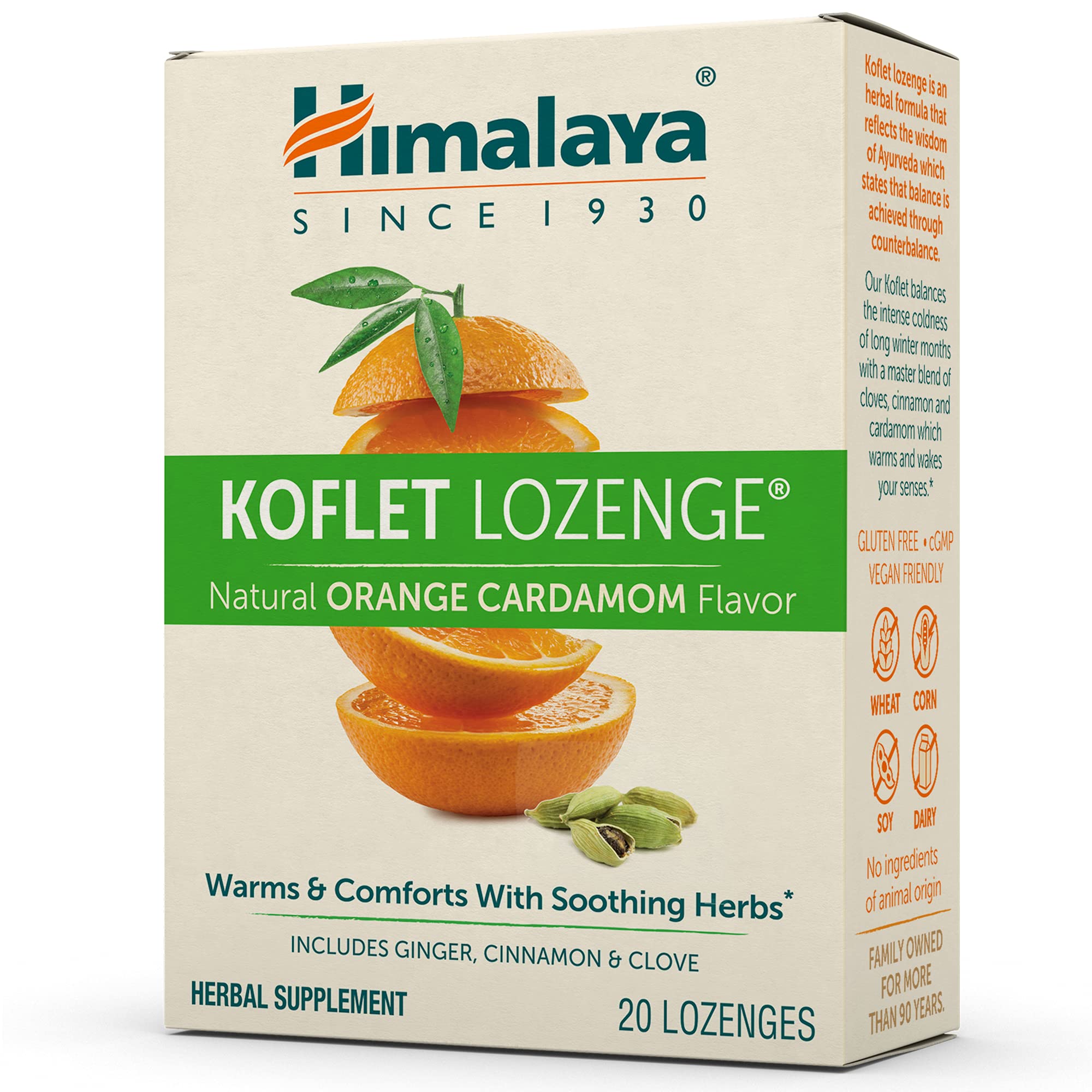Himalaya Koflet Lozenges, Orange Cardamom Flavor, Natural Herbal Cough Drop for Warming Relief and Soothing Throat Comfort, 130 
