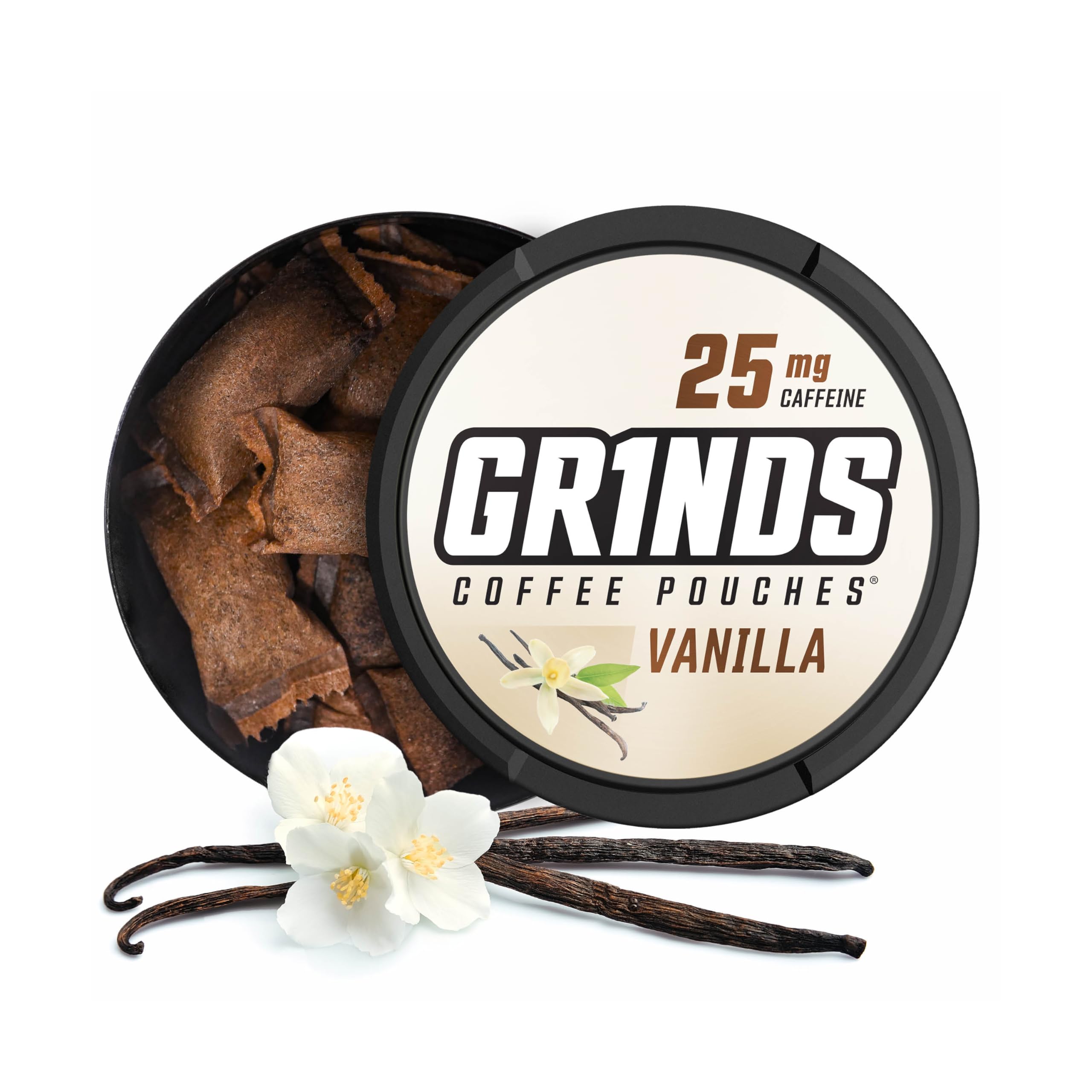 Grinds Coffee Pouches | Tobacco Free, Nicotine Free Healthy Alternative | 10 Cans of Vanilla | 18 Pouches Per Can | 1 Pouch eq. 