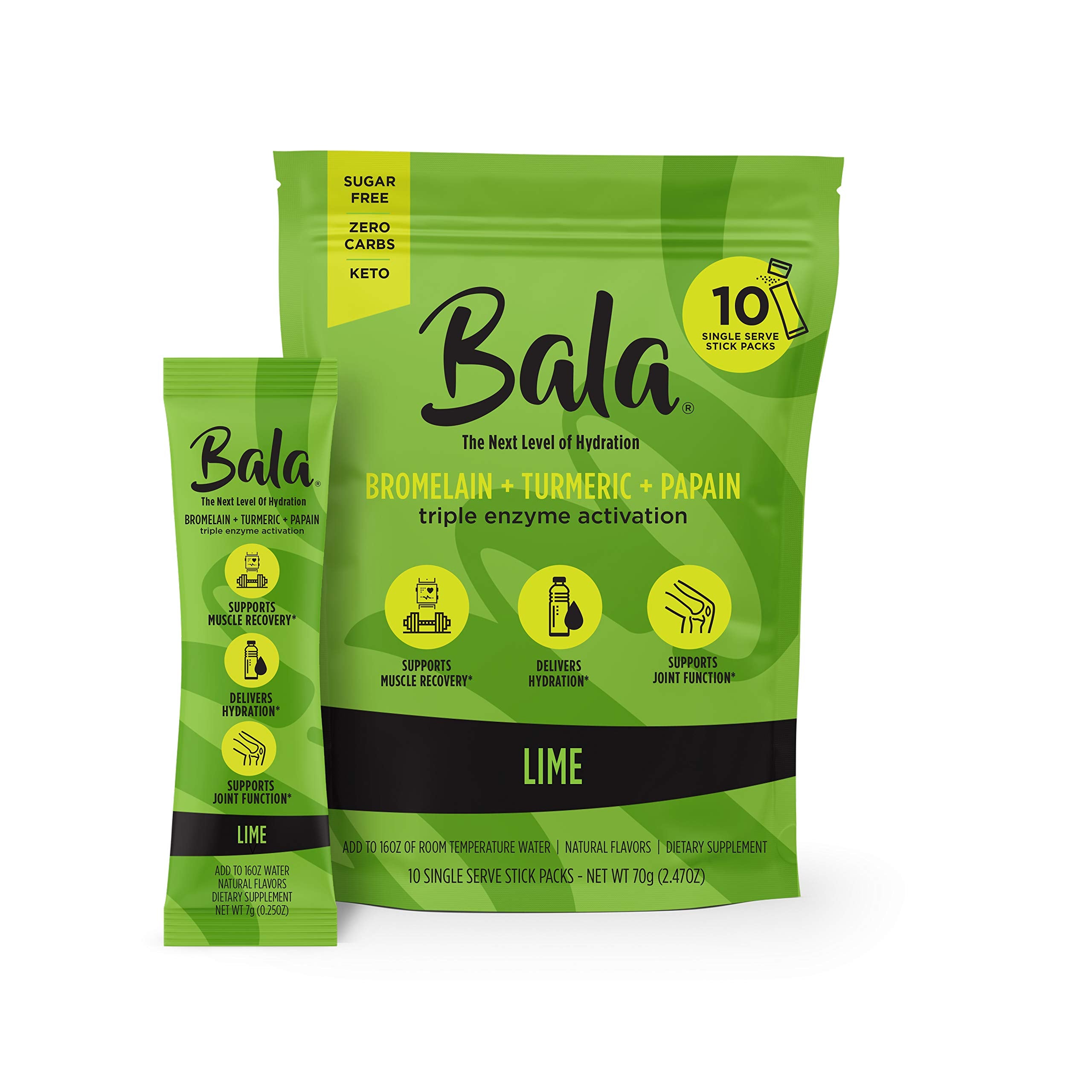 Bala Enzyme Electrolyte Powder Packets, with Turmeric for Muscle Recovery, Hydration, Joint Support, Gut Health and Immune Suppo