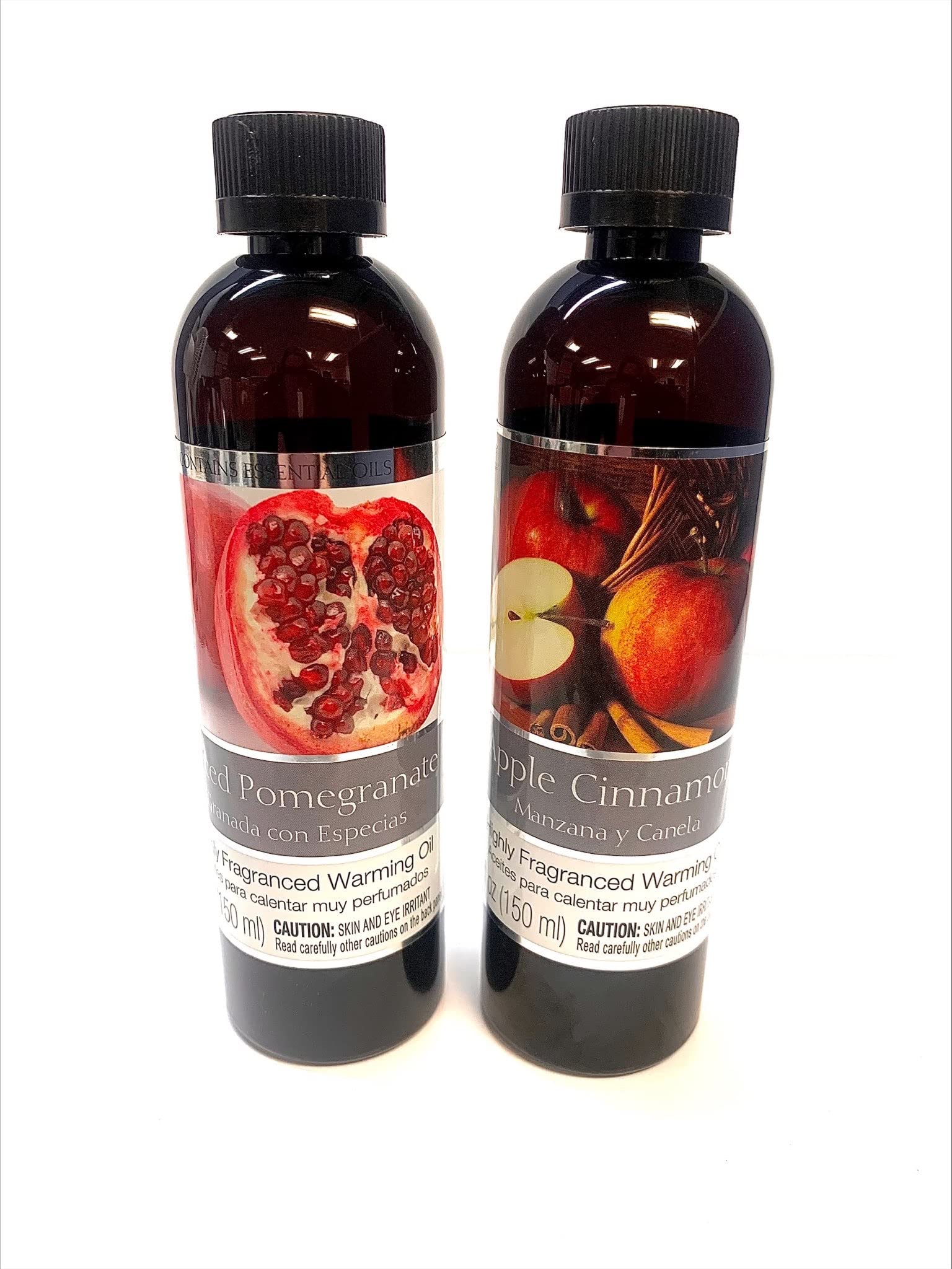 Hosley Set of 2 Assorted Fragrance Warming Oils 5oz Each-Spiced Pomegranate & Apple Cinnamon. Ideal for Spa Meditation Bathroom 