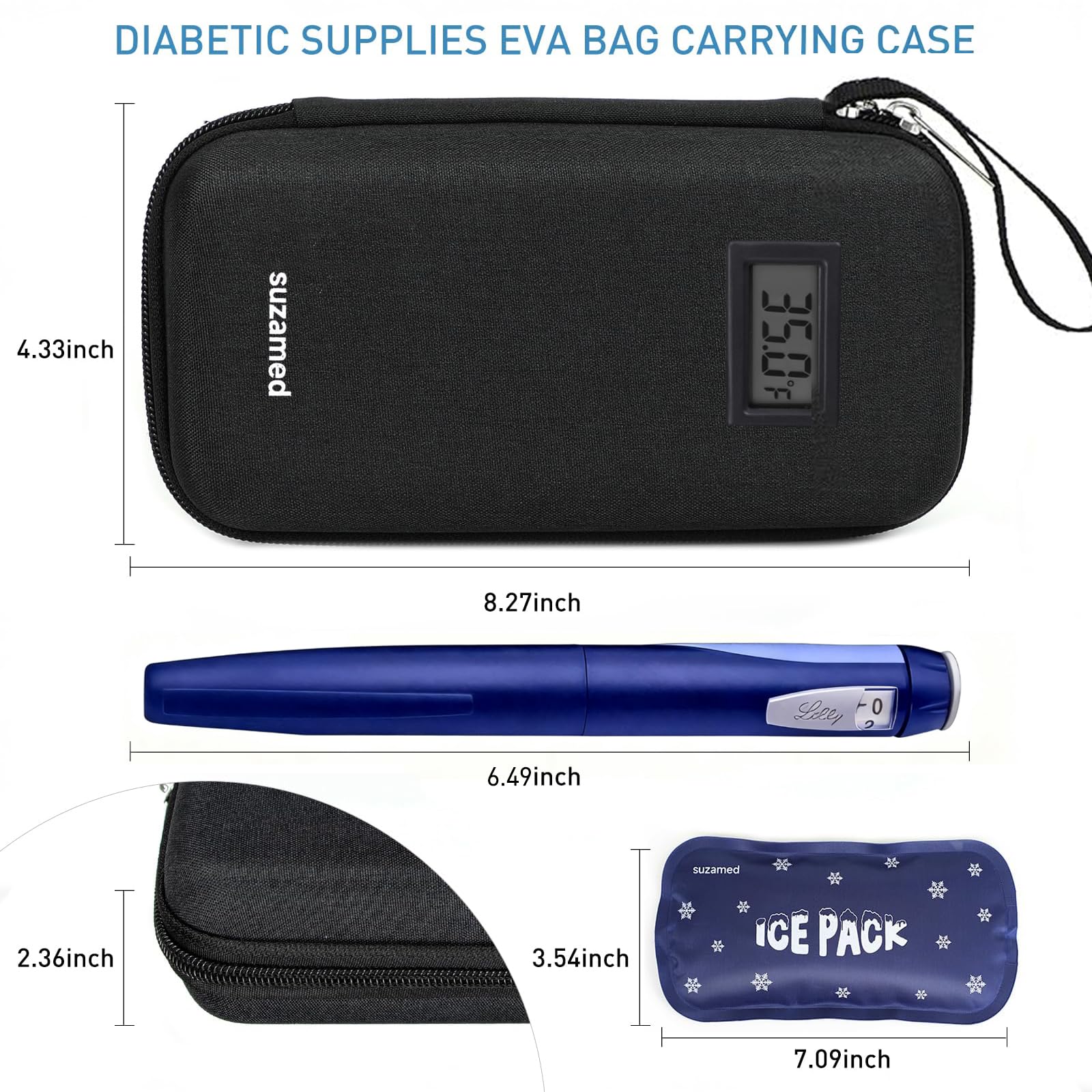 suzamed Insulin Cooler Travel Case,EVA Insulation Travel Medicine Kit with Temperature Display for Diabetes Care,Insulin Pen and