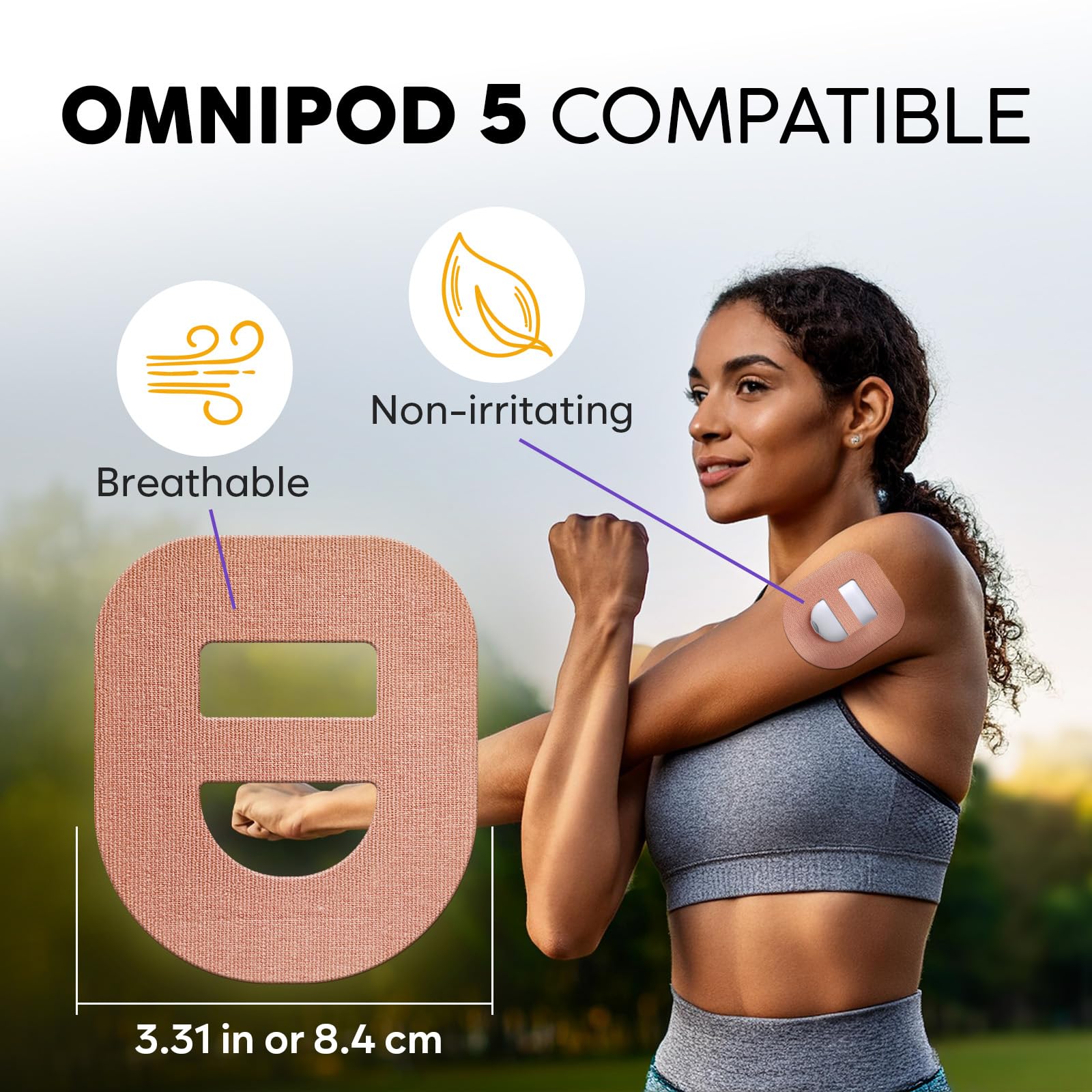 Adamson Omnipod 5 Overpatches - 25 Waterproof Omnipod 5 Adhesive Patches, Sweatproof & Skin-Friendly, No Glue on Center, Easy to