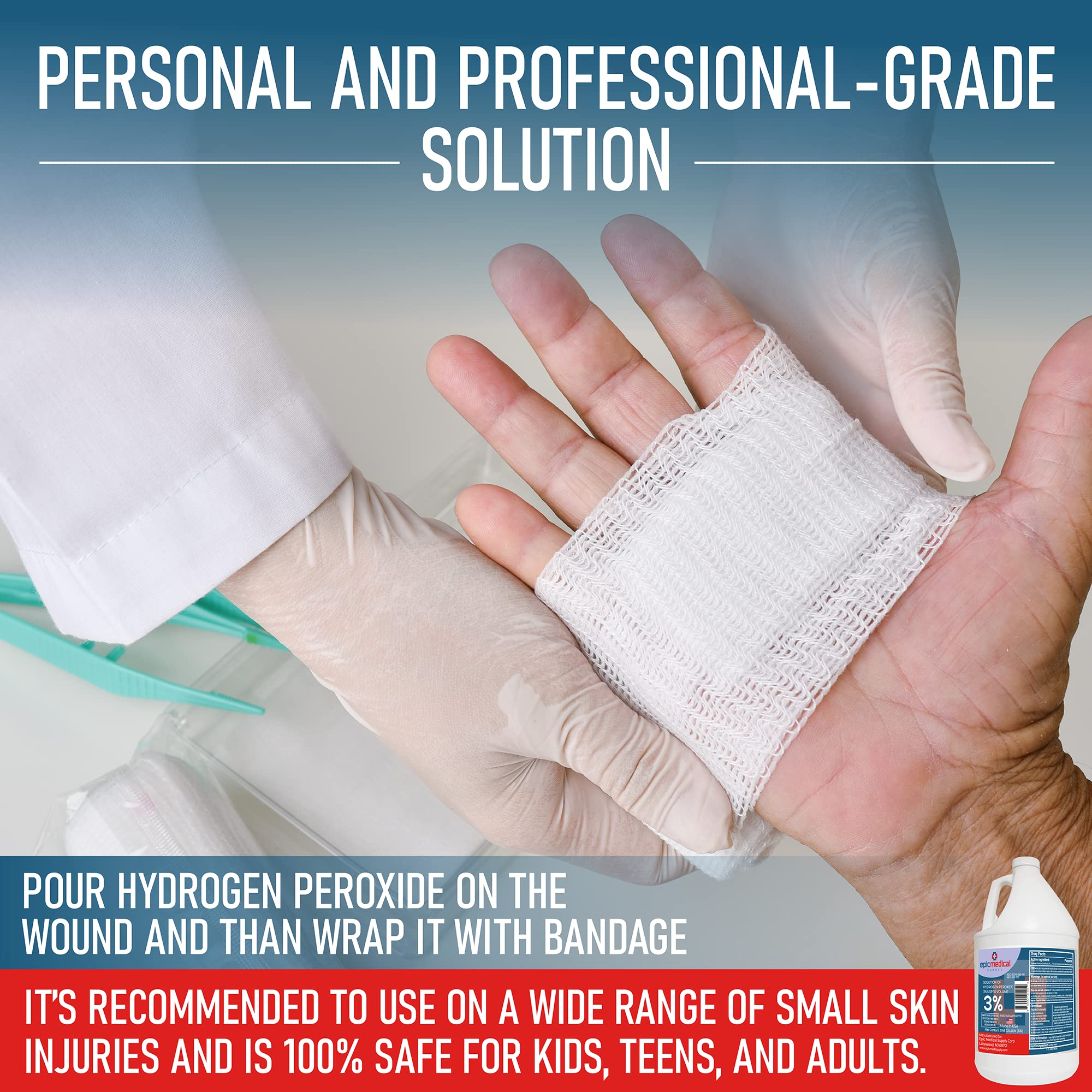 Epic Medical Supply Hydrogen Peroxide Gallon First Aid Antiseptic and Multipurpose Cleaner, 3% USP, Topical Wash for Minor Cuts,