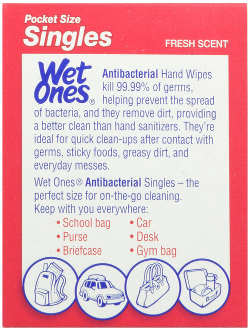 Wet Ones Antibacterial Hand and Face Wipes Singles, 24 Count (Pack of 5)