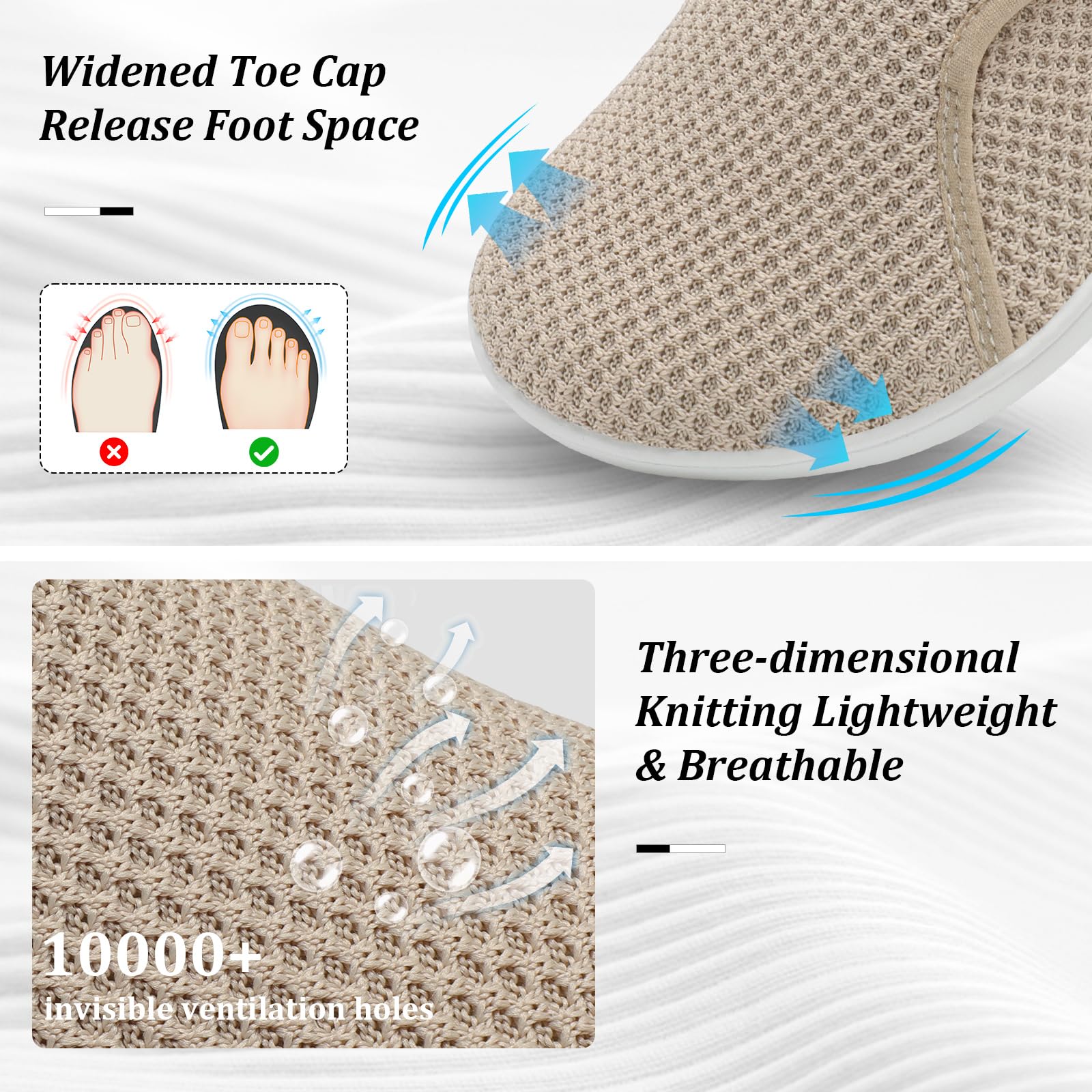 Comfortable Brown Womens Shoes Wide Toe Box Diabetic Shoes Adjustable Neuropathy Bunion Arthritis Shoe Casual Non Slip Knitted F