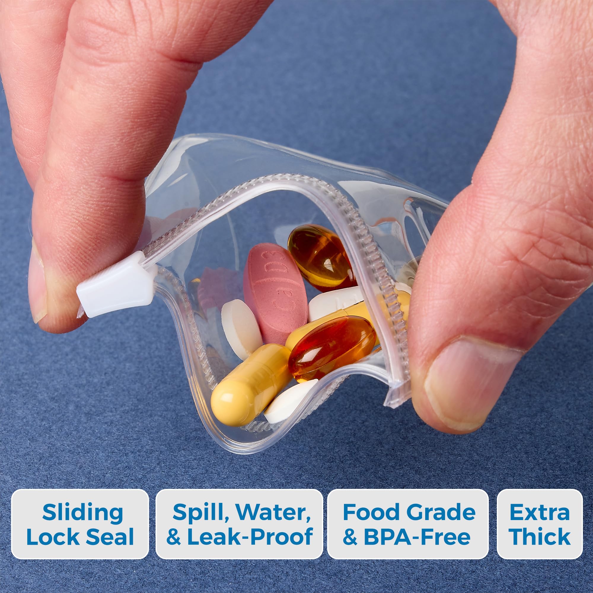 Zippered Pill Pouch Bags - 24 Pcs, Slide Lock Clear Plastic Mini Bags, BPA-Free for Pills Vitamins, Supplements, Medications, Je