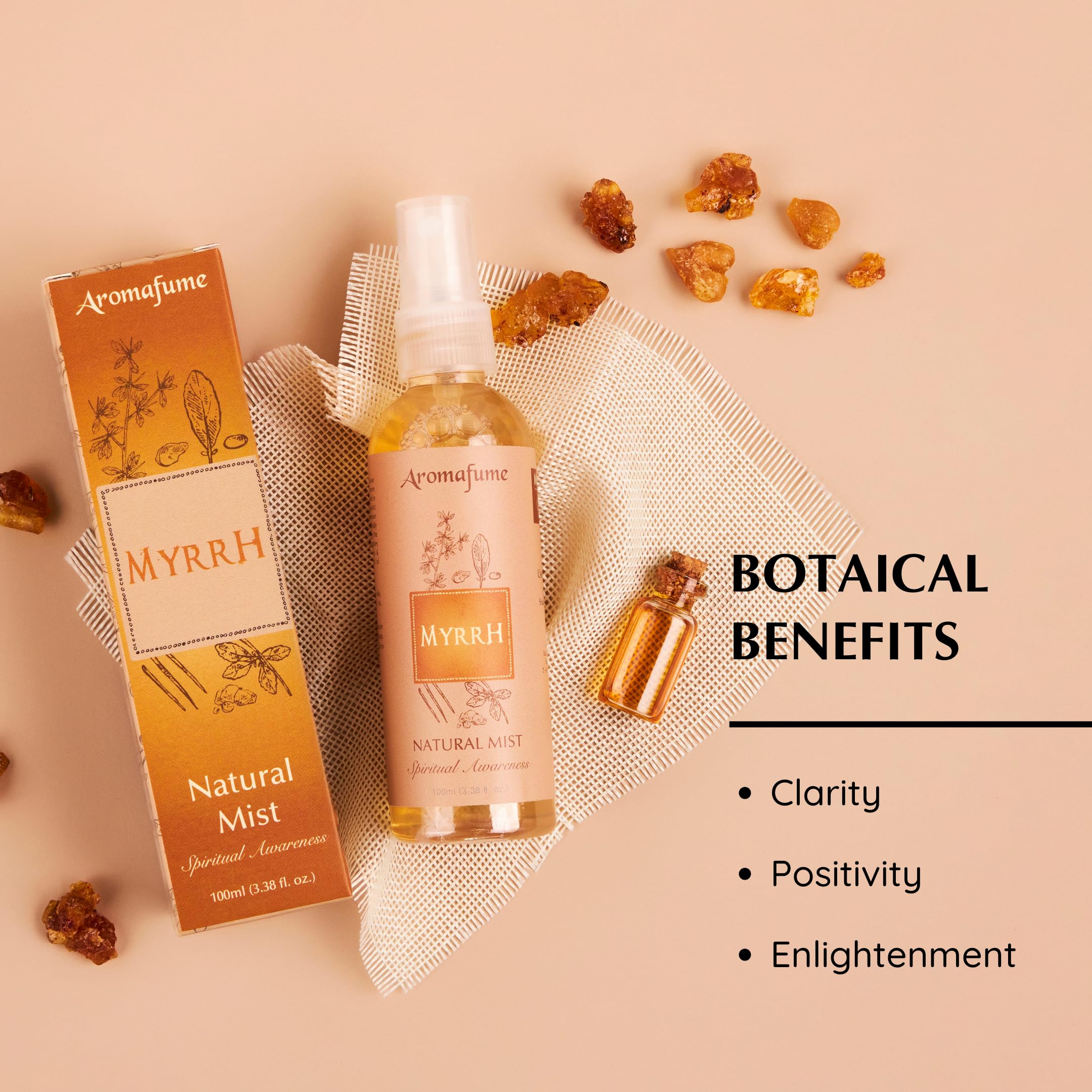 Aromafume Resin Natural Mist Spray 100 ml / 3.3oz | Ideal for positive energy, spirituality & rituals | Made with Commiphora Myr