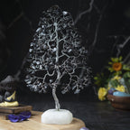 Black Tourmaline Gemstone Tree of Life Quartz Base Chakra Tree for Positive Energy, Handmade Crystal Tree Feng Shui Decor Money